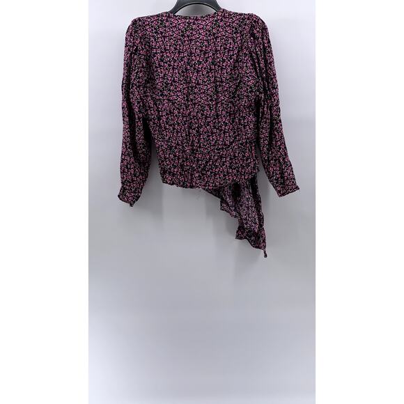 UNBRANDED Women's Pink Floral Print V-Neck Long Sleeve Top SZ M - Picture 2 of 10